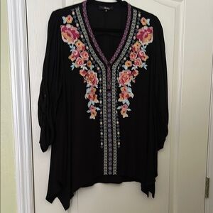 ANDREE BY UNIT Black Pink Asymmetrical Embellished Tunic